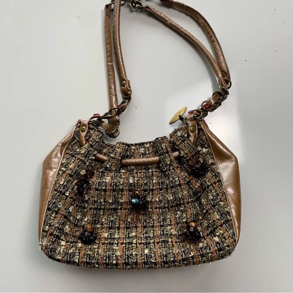 Vintage Mary Frances Handbag Purse Beaded Boho Floral Brown - Picture 8 of 13
